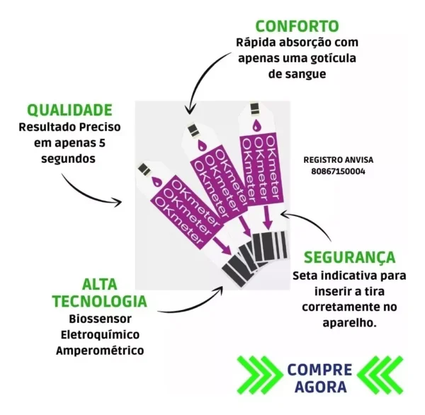 Tiras Medir Glicose Ok Meter Fitas Medir Glicemia Match 2 - Imagem 3