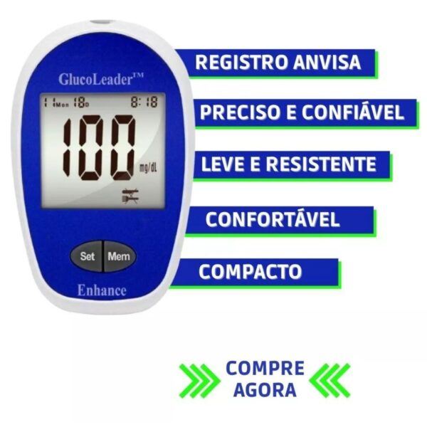 Kit Completo Aparelho+caneta+50 Tiras Glucoleader Diabetes - Imagem 5