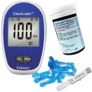 Kit Completo Aparelho+caneta+50 Tiras Glucoleader Diabetes