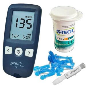 Kit Completo Aparelho+caneta+50 Tiras Gtech Free Diabetes